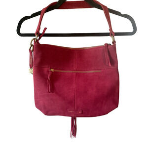 Lucky Brand Suede Leather Burgundy Red Purse Handbag Shoulder Bag Boho Festival
